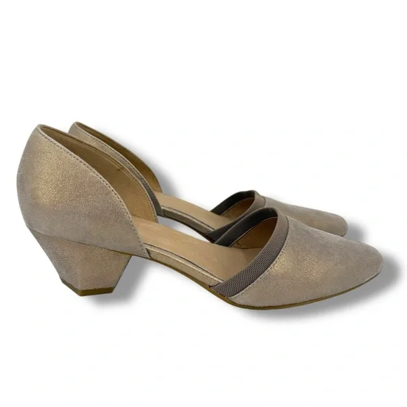 Eileen Fisher Rumi D'Orsay Low-Heel Suede Pumps in Metallic Sand Size 9.5 - Picture 2 of 9